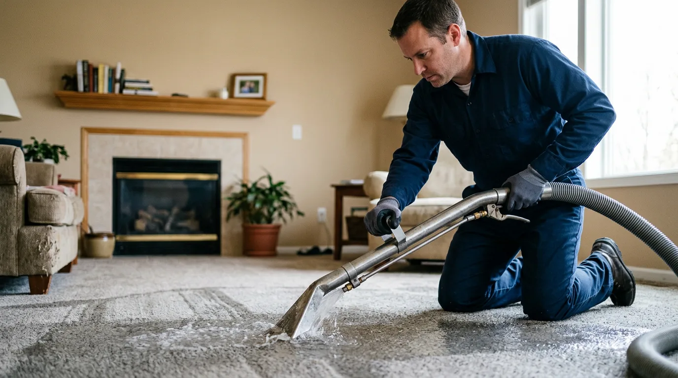 Water damage restoration technician working near Basom, NY